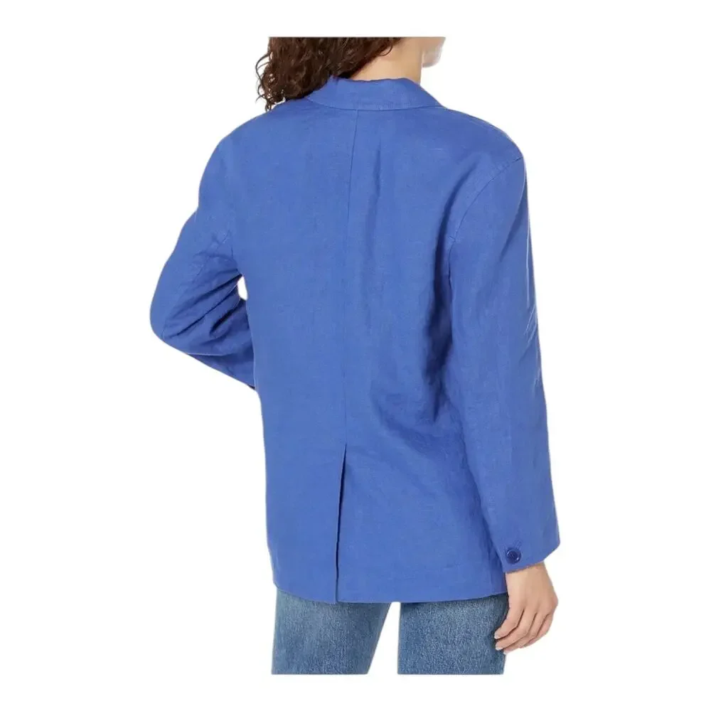 Madewell Double-Breasted Crossover Blazer in 100% Linen blue X-Large XL - Picture 7 of 7